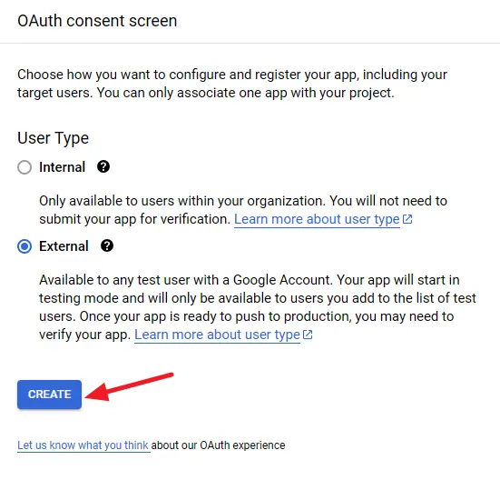 create OAuth consent screen