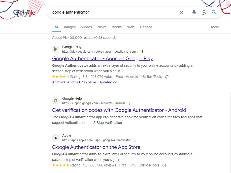 search Google Authenticator in google