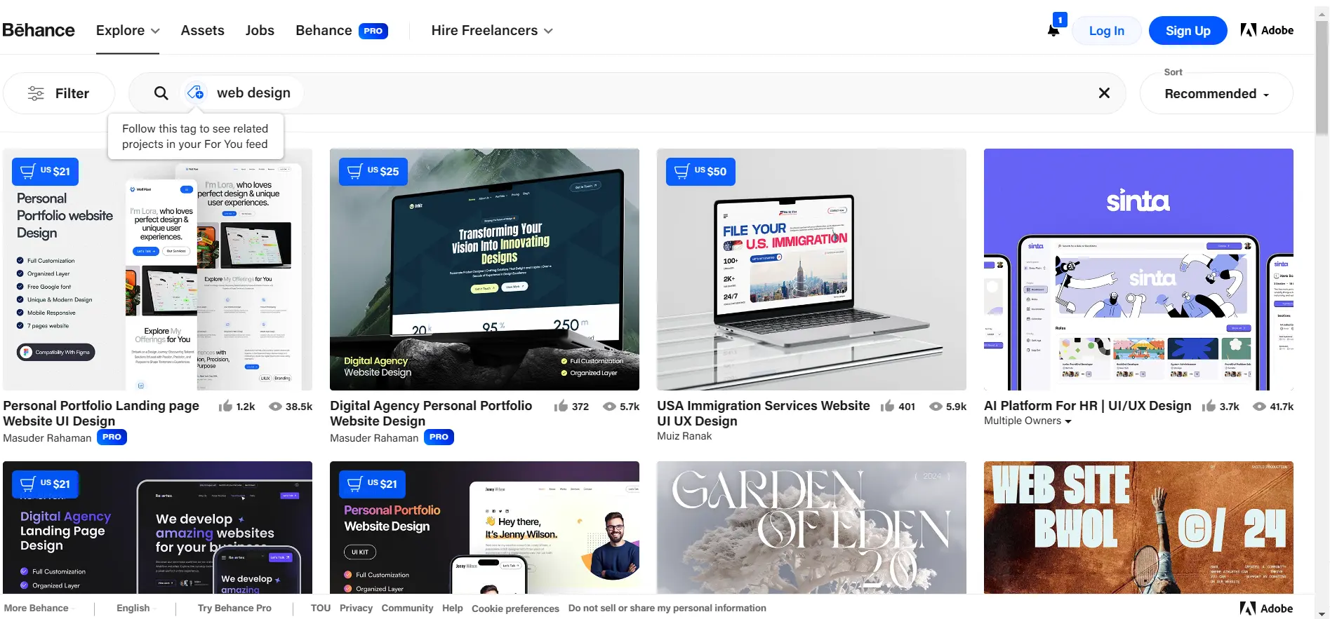 search web design in behance