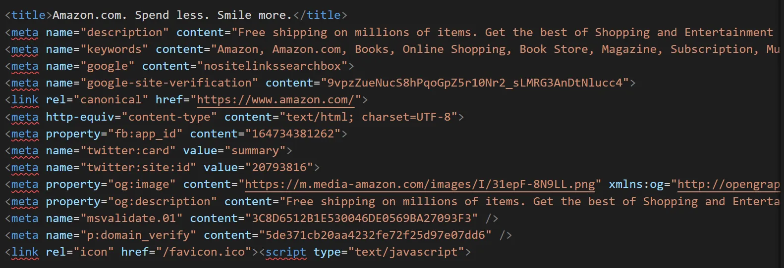 metatags in amazon page source