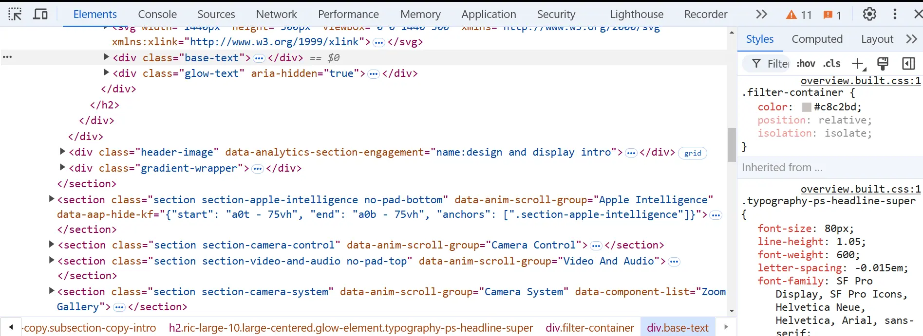 inspect for design in gradient