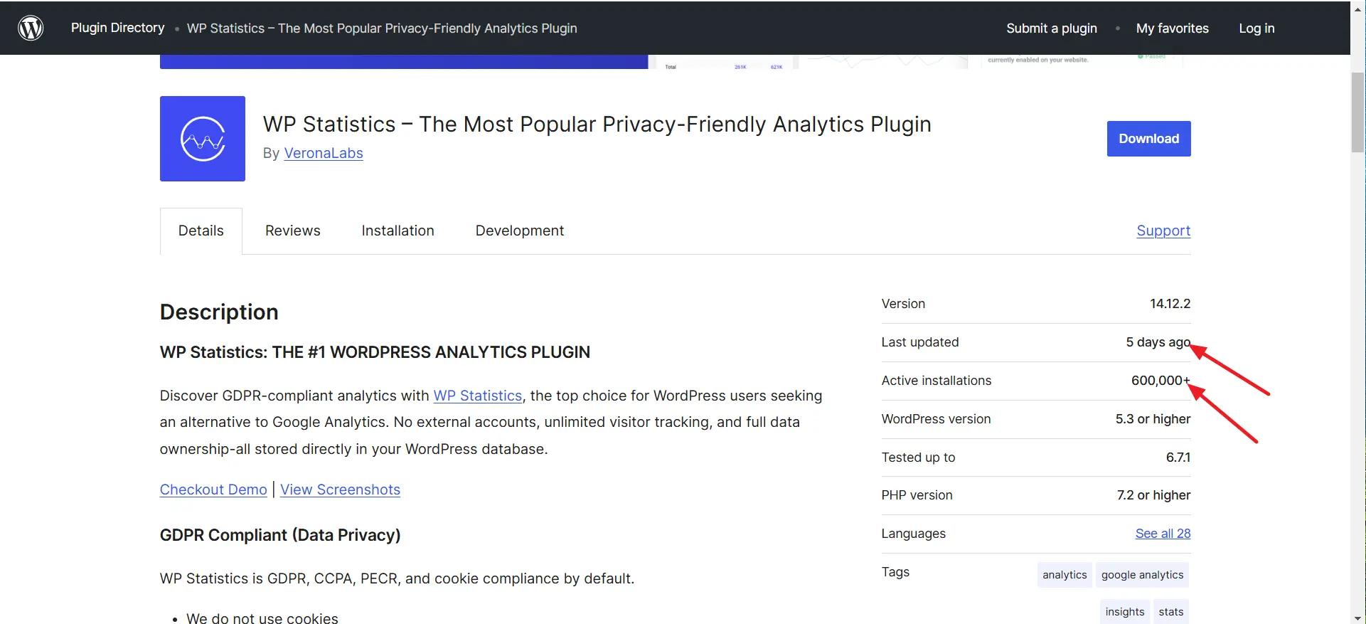 تعداد نصب فعال افزونه wp-statistics