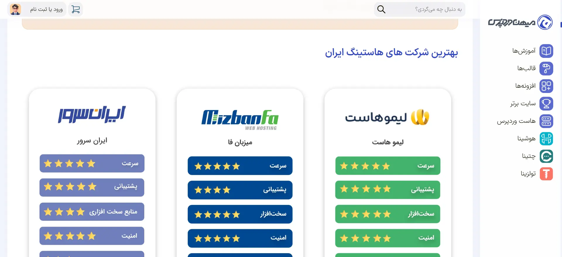 جلسه ۵: آموزش خرید هاست برای وردپرس جدول بهترین هاستها