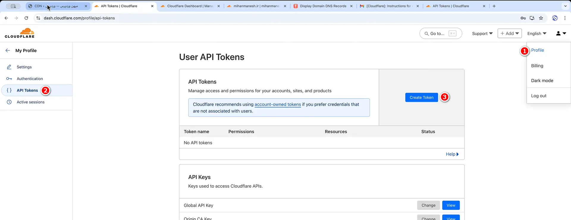 نصب Cloudflare روی سایت و انجام تنظیمات آن ساخت API Tokens