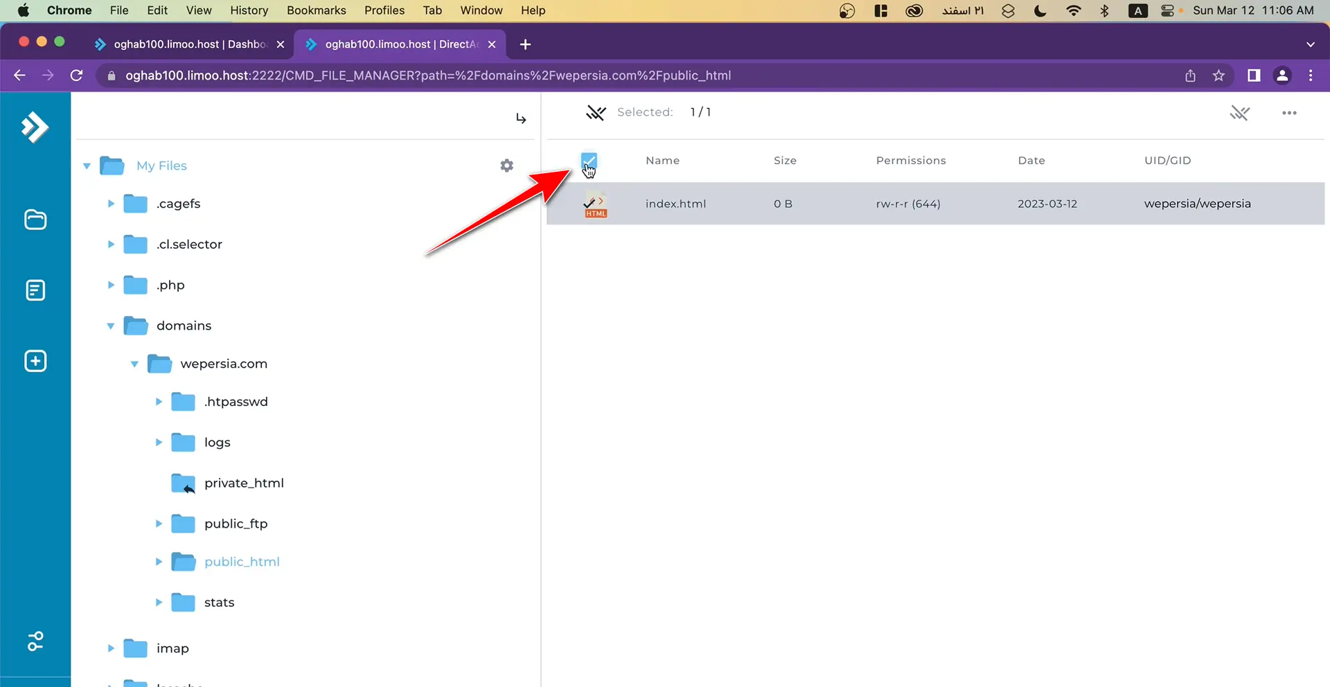 انتخاب همه فایل‌های public_html