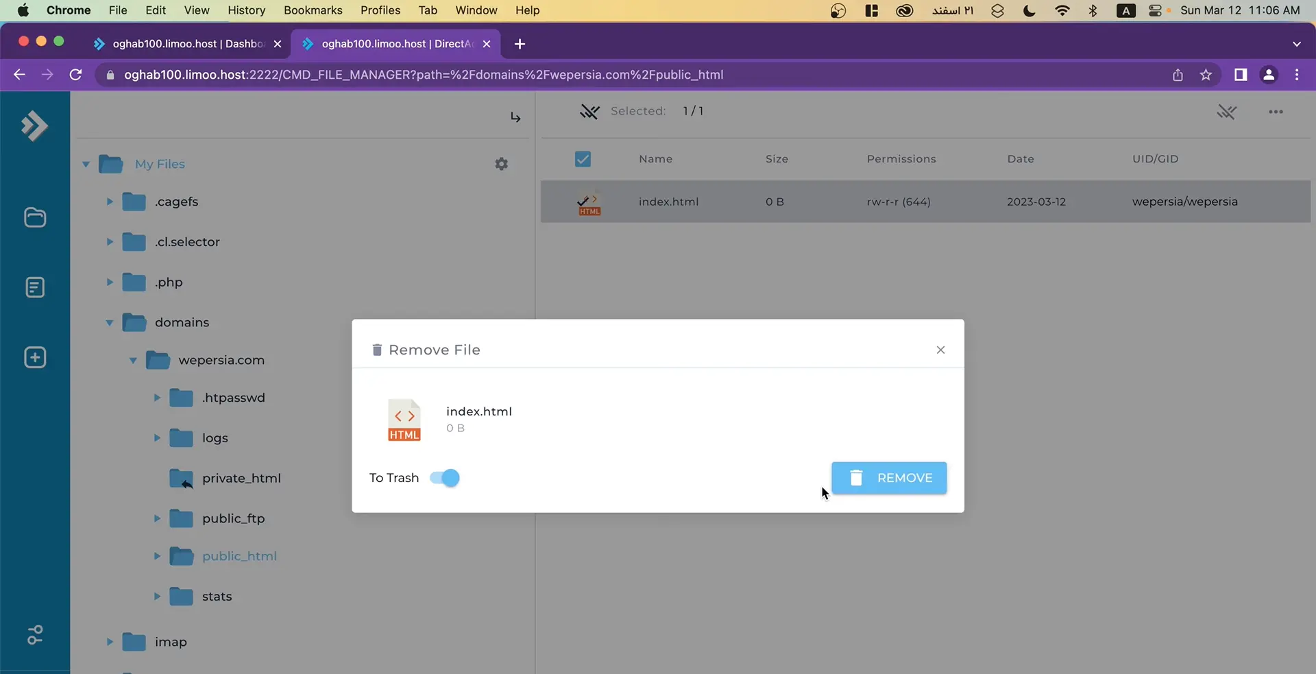 حذف همه فایل‌های public_html