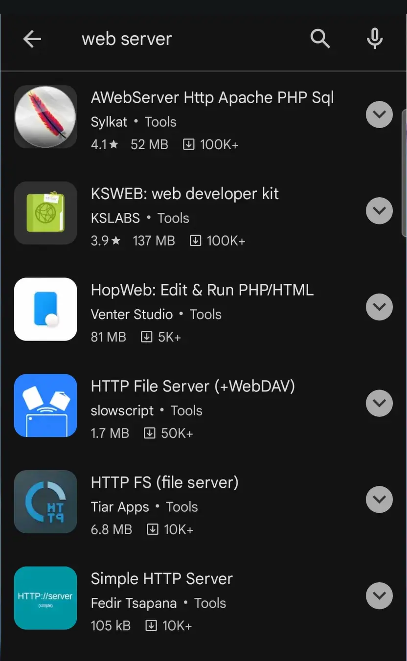 نصب وردپرس روی گوشی موبایل اندروید نصب اپلیکیشن AWeb Server HTTP Apache PHP Sql