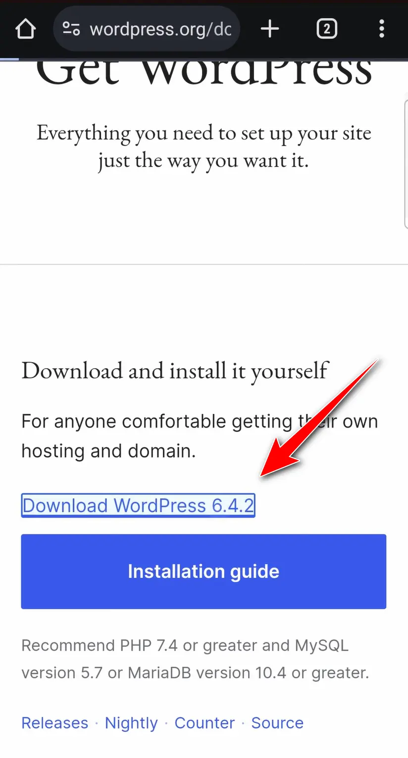 نصب وردپرس روی گوشی موبایل اندروید دانلود وردپرس