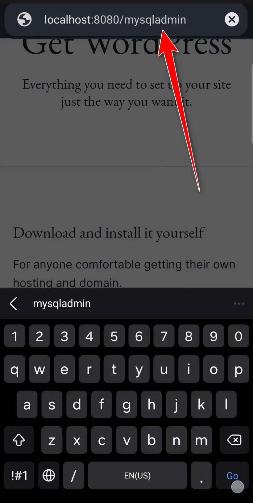 نصب وردپرس روی گوشی موبایل اندروید لینک ورود به PHPMyadmin