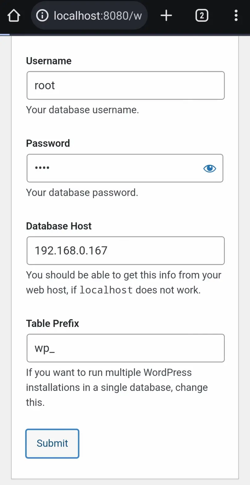 نصب وردپرس روی گوشی موبایل اندروید ثبت اطلاعات ورود وردپرس