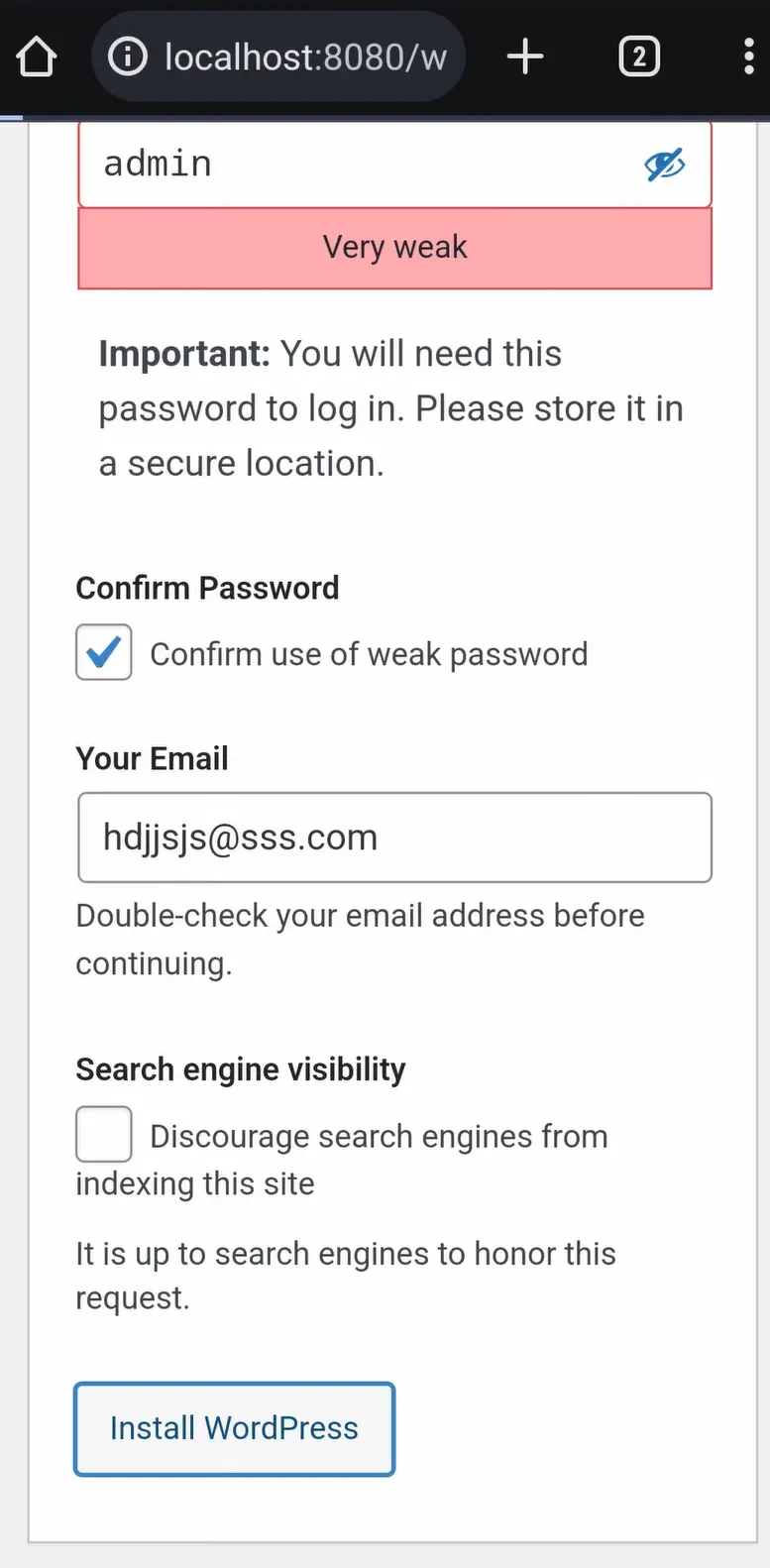 نصب وردپرس روی گوشی موبایل اندروید android web server21
