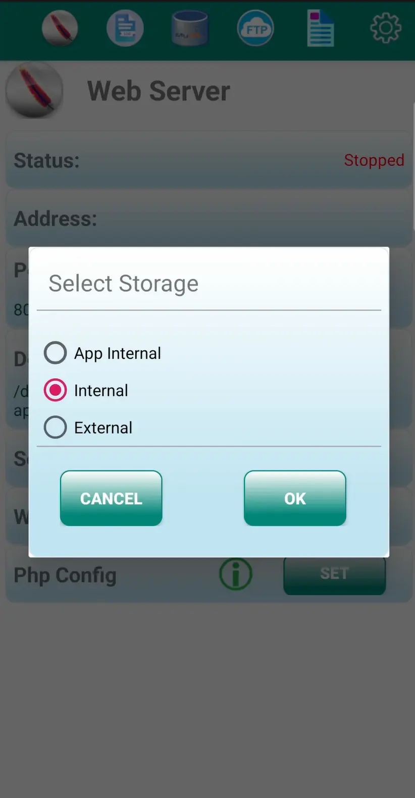 نصب وردپرس روی گوشی موبایل اندروید انتخاب Internal
