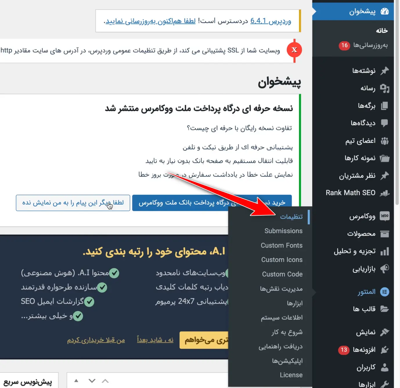 تنظیمات المنتور