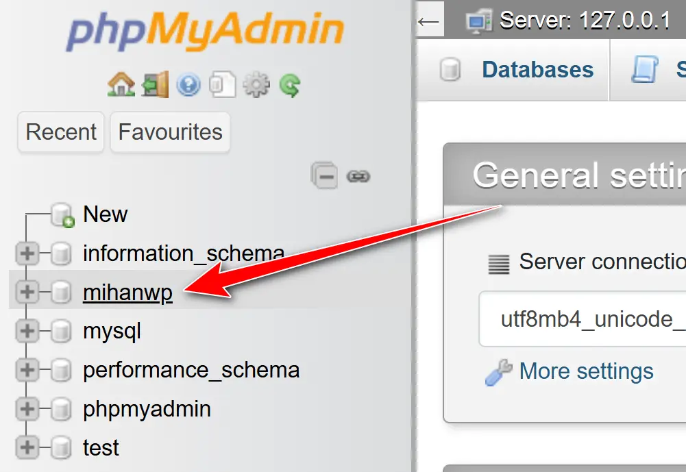 تغییر ایمیل مدیریت وردپرس از طریق پیشخوان یا پنل هاست انتخاب دیتابیس