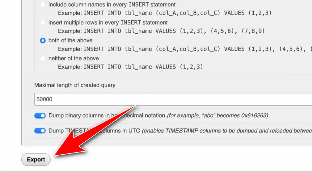 دکمه‌ی Export 