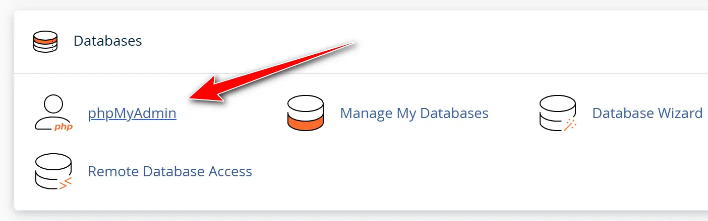 انتخاب phpMyAdmin در هاست