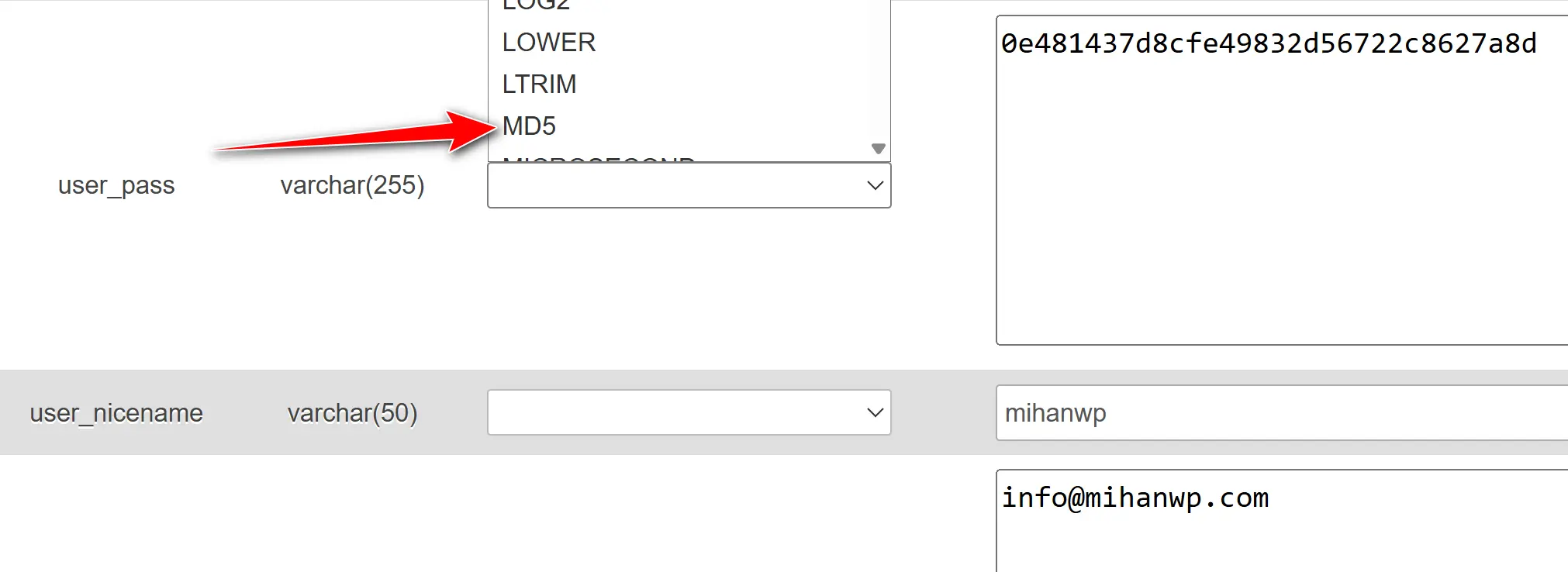 انتخاب گزینه MD5