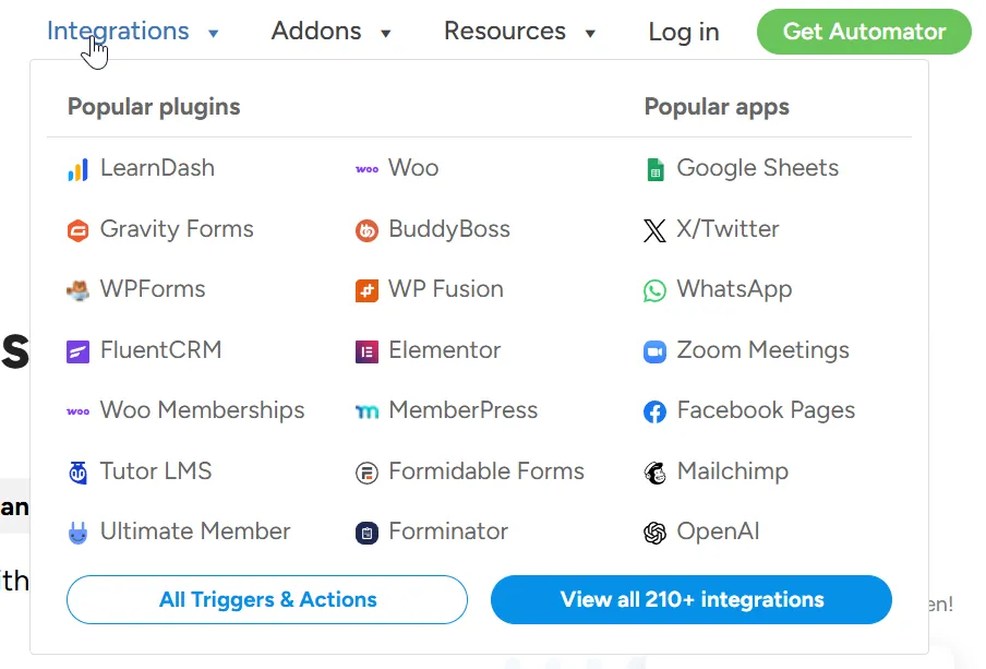 لیست اتصالات خارجی افزونه