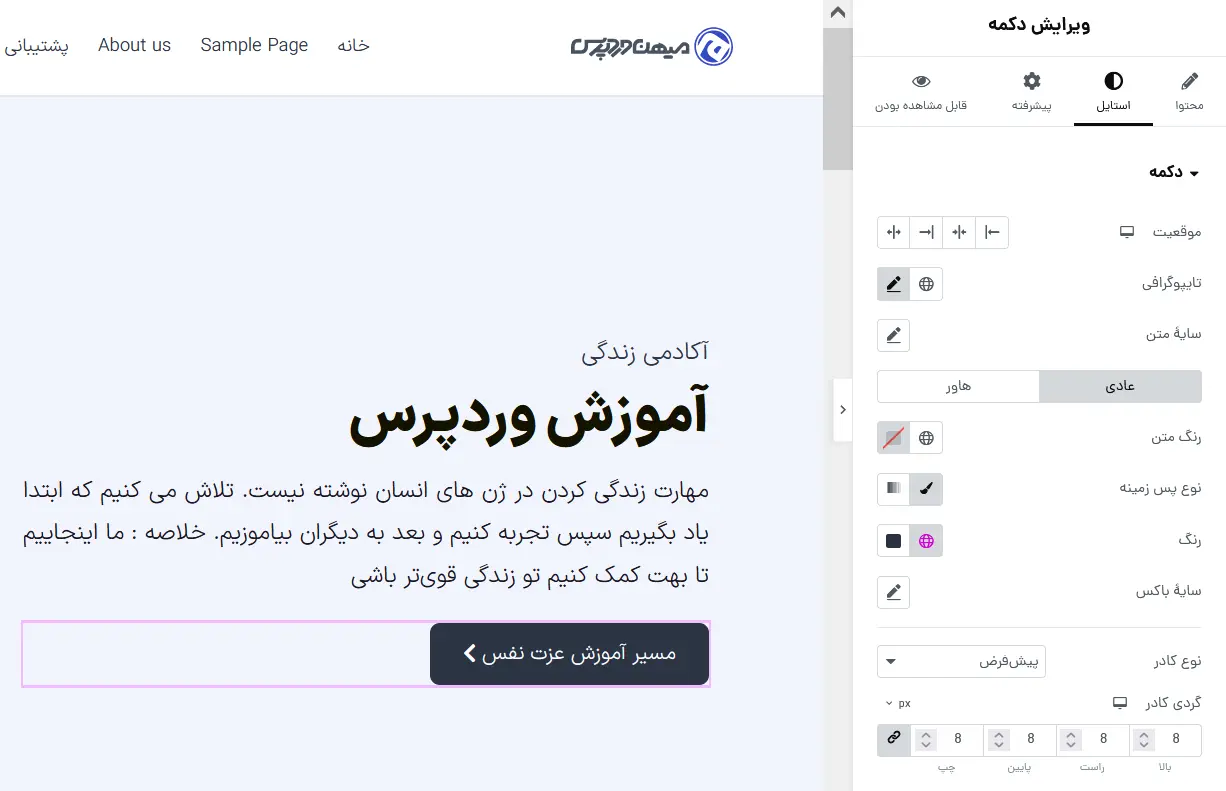 بخش استایل دکمه