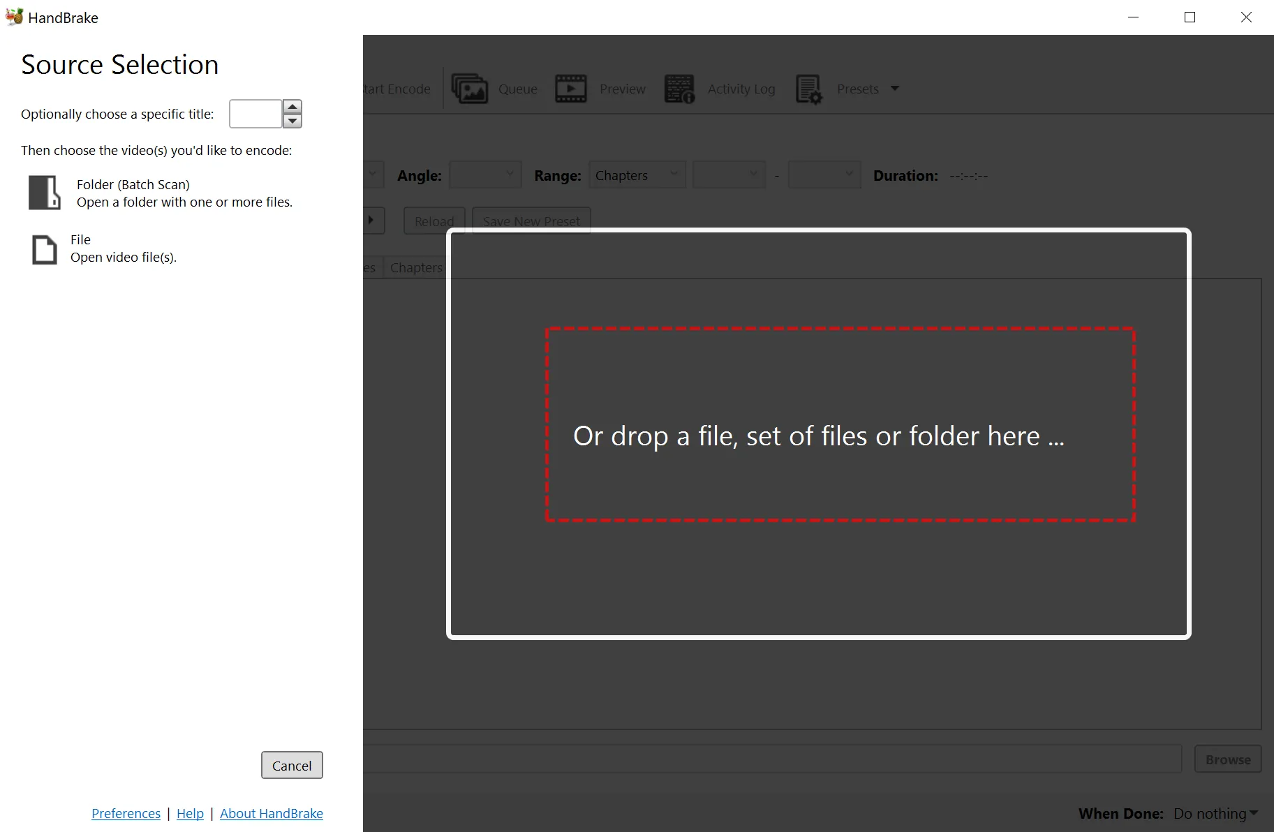 درگ و دراپ در محیط Handbrake