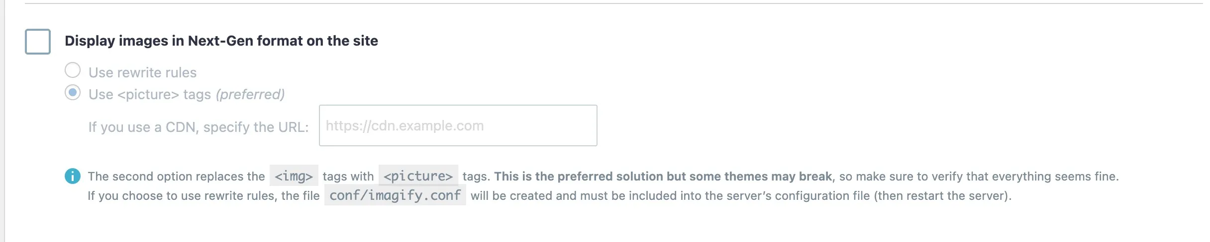 فعال کردن گزینه‌ی «Display images in Next-Gen format on the site»