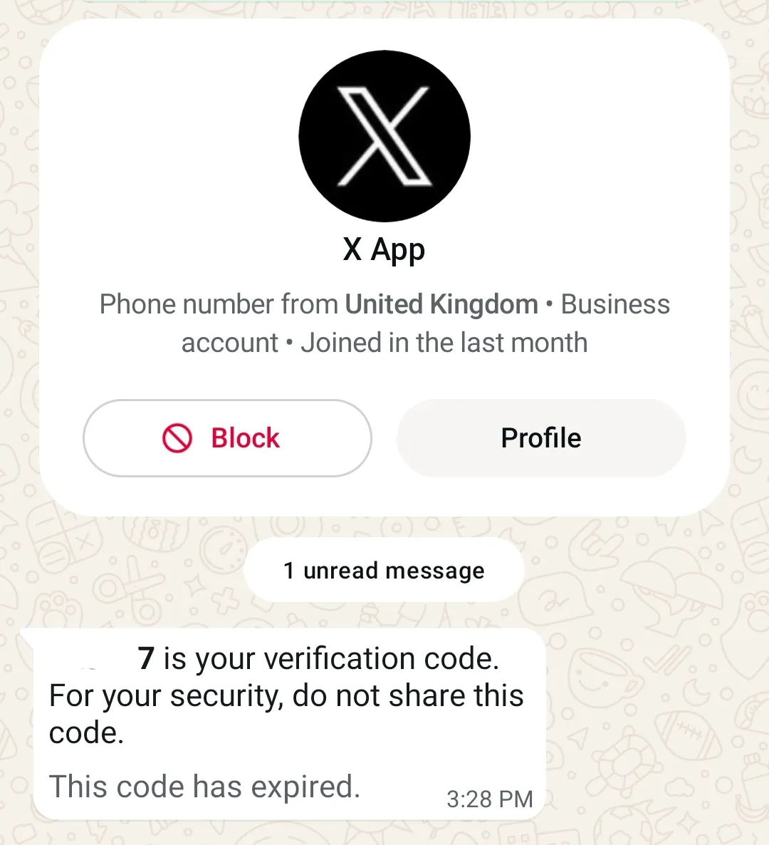 پیامک احراز هویت ایکس در واتساپ