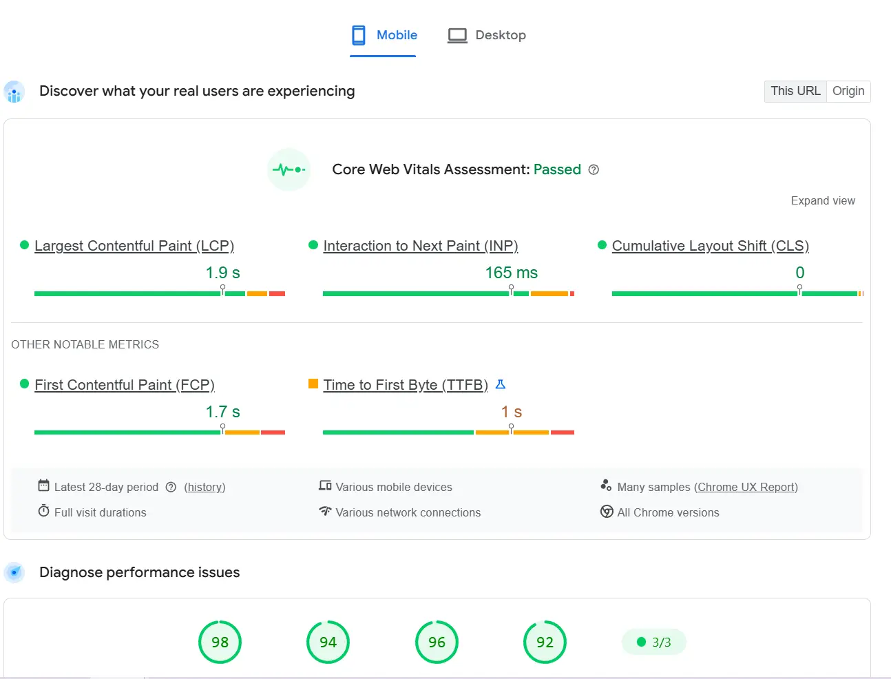 گزارش PageSpeed Insights