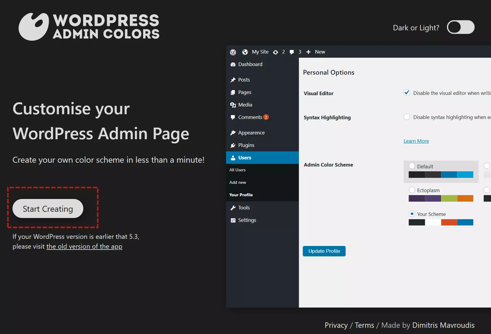 ساخت طرح رنگی اختصاصی از طریق سایت WordPress Admin Colors