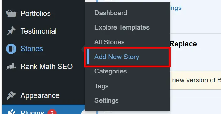 Stories ← Add New
