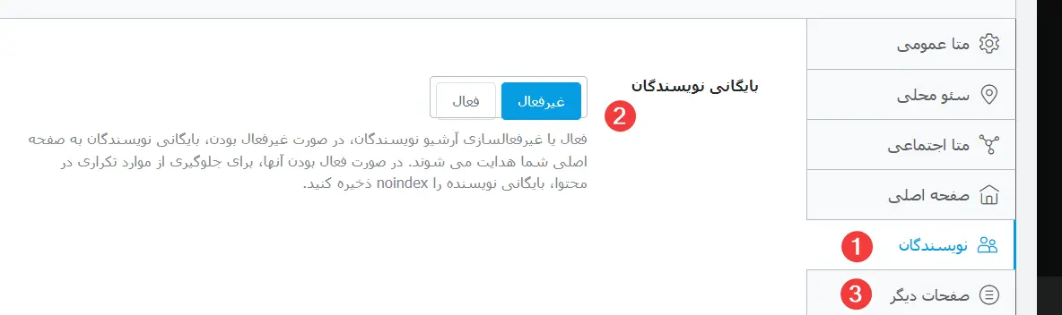 غیرفعال کردن بایگانی نویسندگان و تاریخ