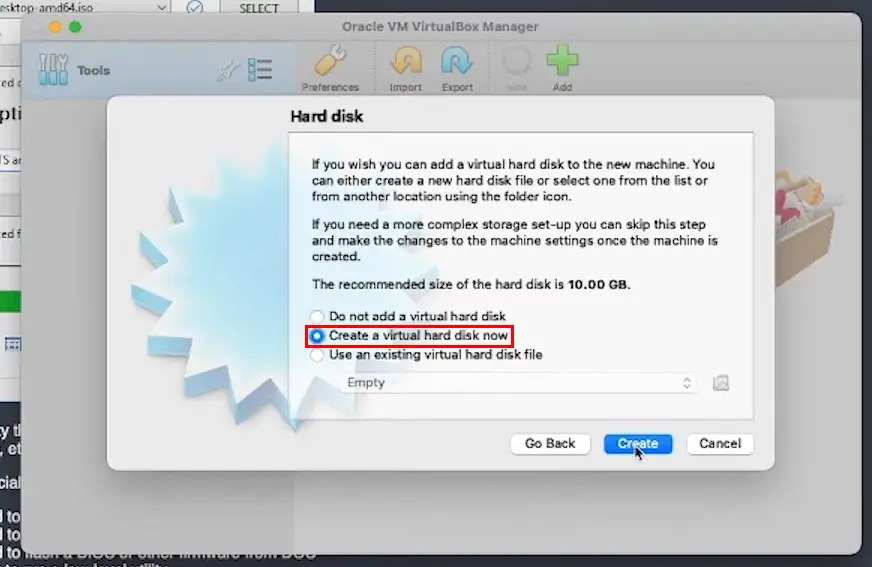  ساختِ یه دیسک جدید (Create a virtual hard disk now)