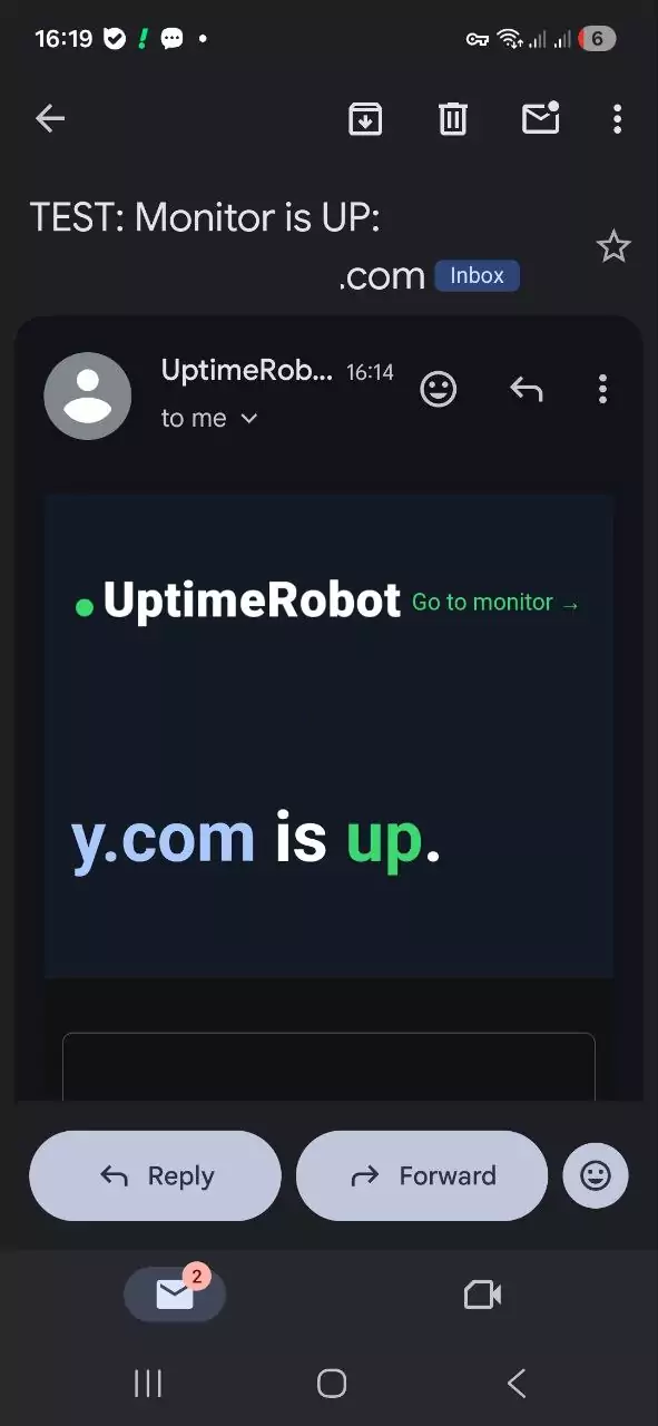 ایمیل اطلاع‌رسانی uptimerobot