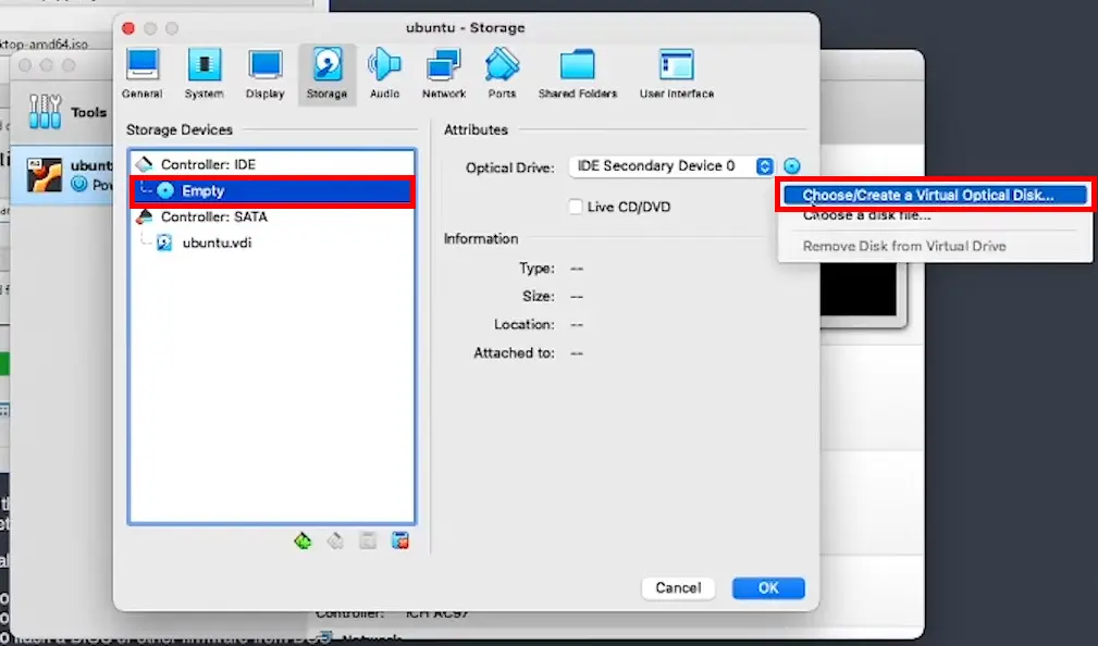 کلیک روی گزینه‌ی Choose a disk file 