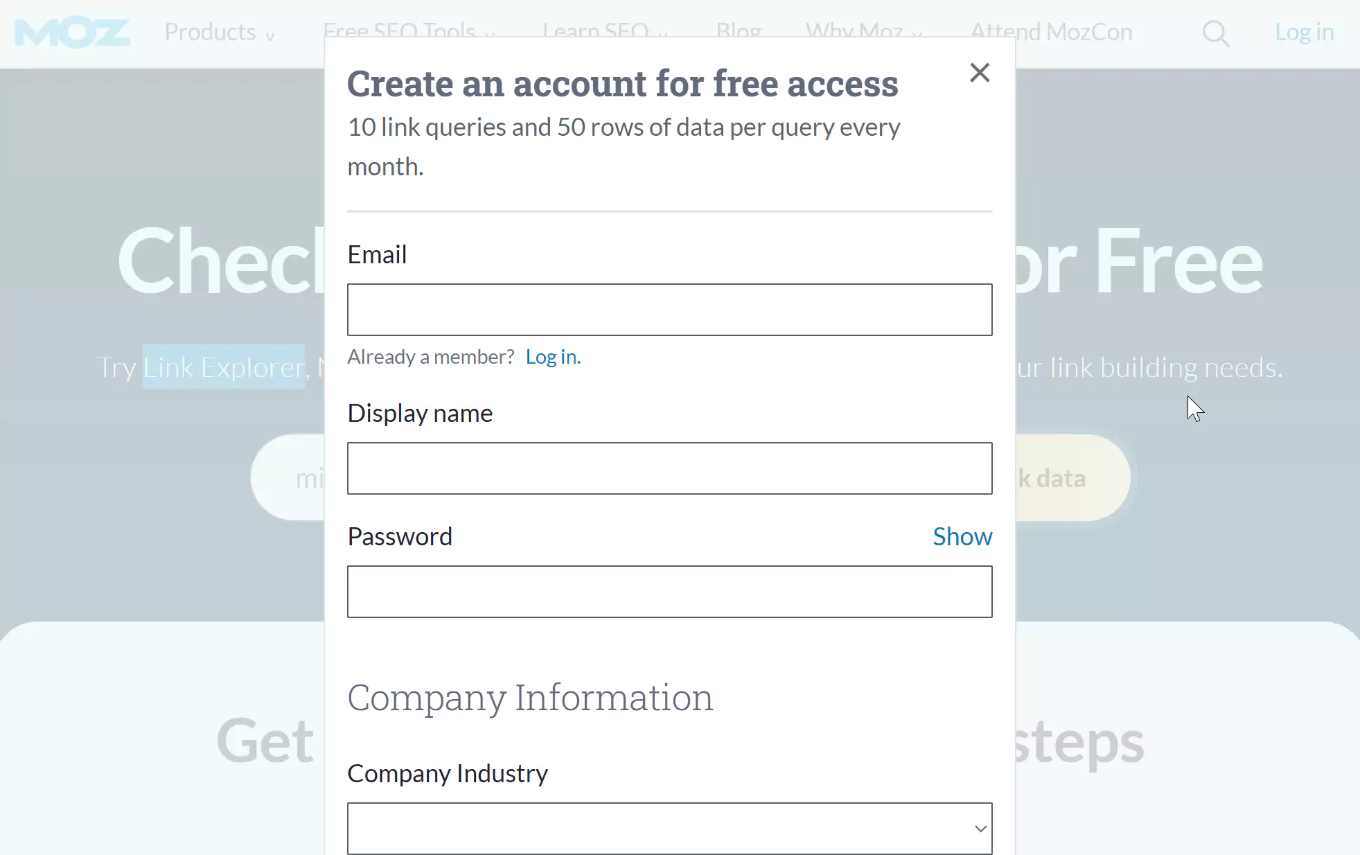 ثبت نام در moz.com