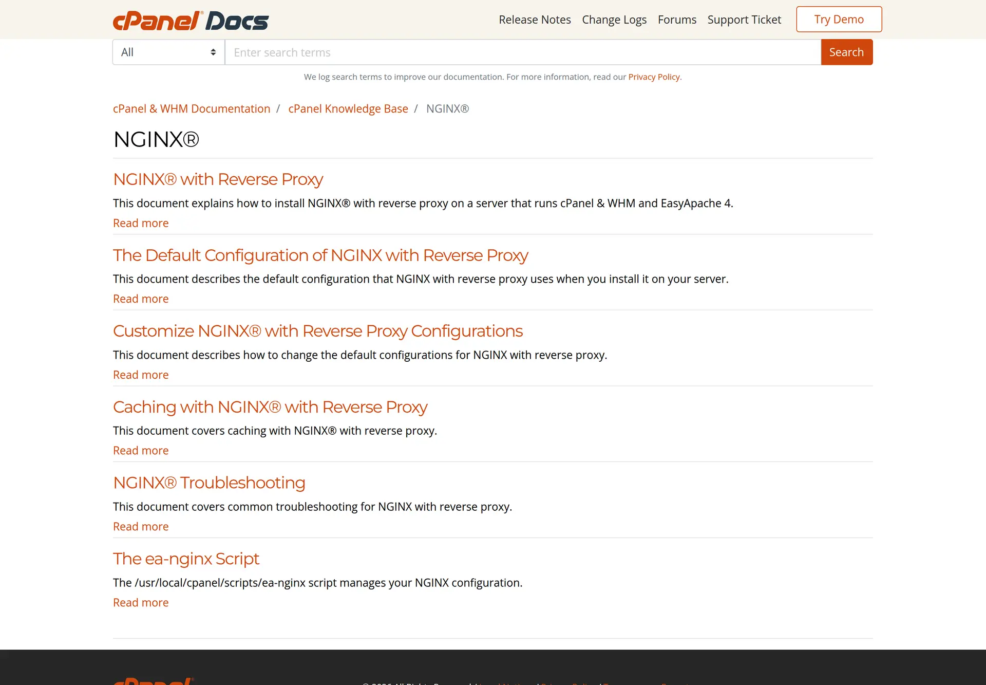 مستندات رسمی cPanel درباره استفاده از NGINX به‌عنوان پراکسی معکوس