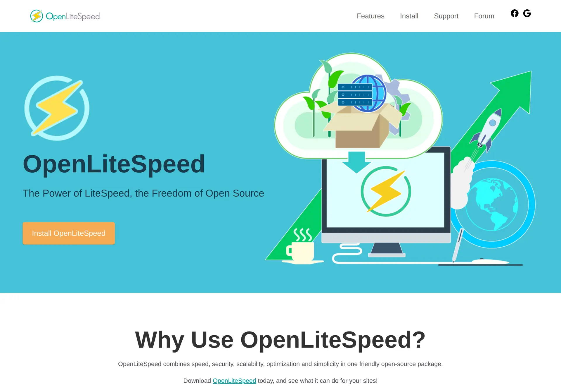 صفحه رسمی OpenLiteSpeed، نسخه رایگان و متن‌باز خانواده لایت اسپید