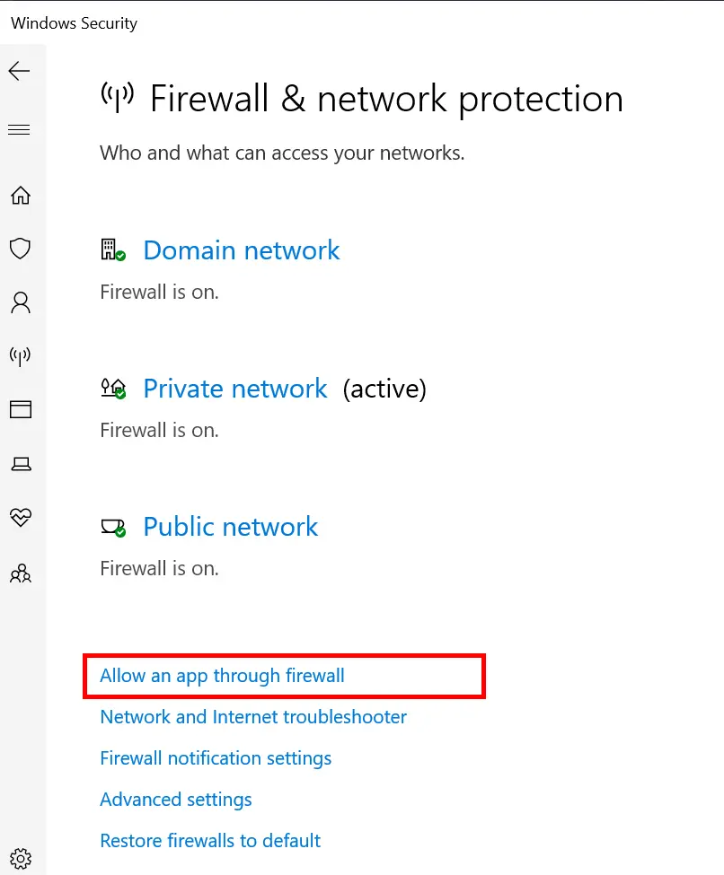 Allow an app through firewall