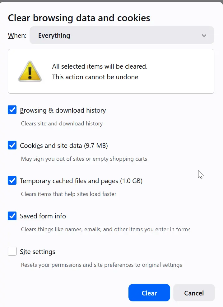 پاک کردن کش در مرورگر firefox