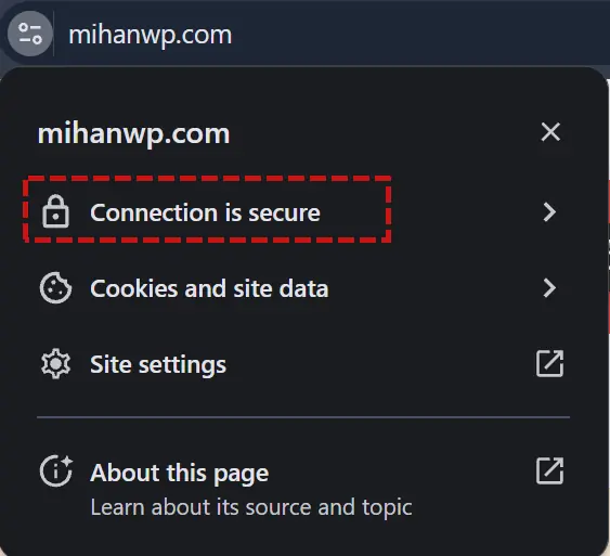 نمایش پیام Connection is Secure