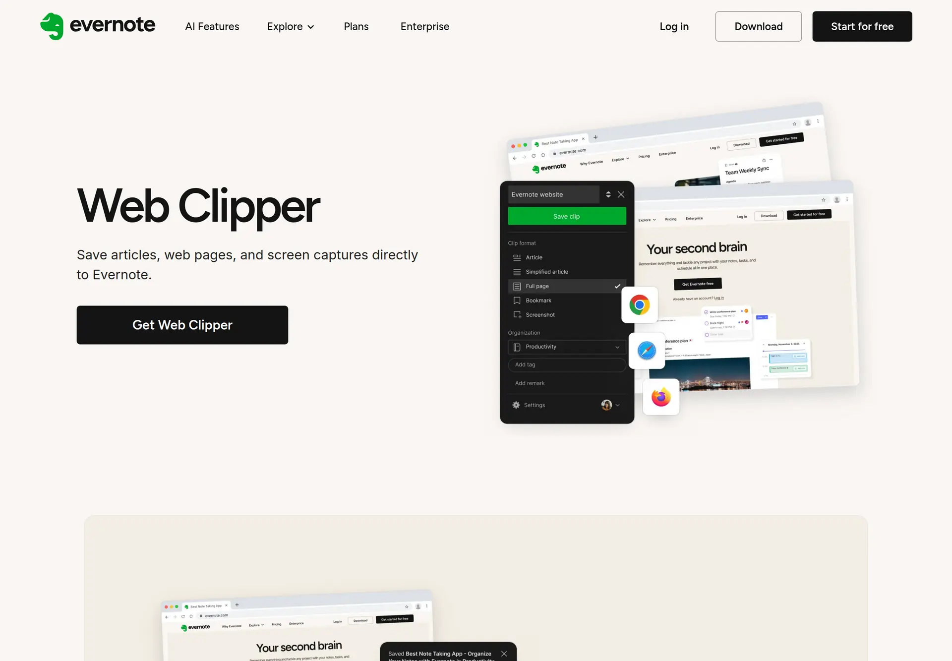 صفحه رسمی Evernote Web Clipper برای گردآوری منابع
