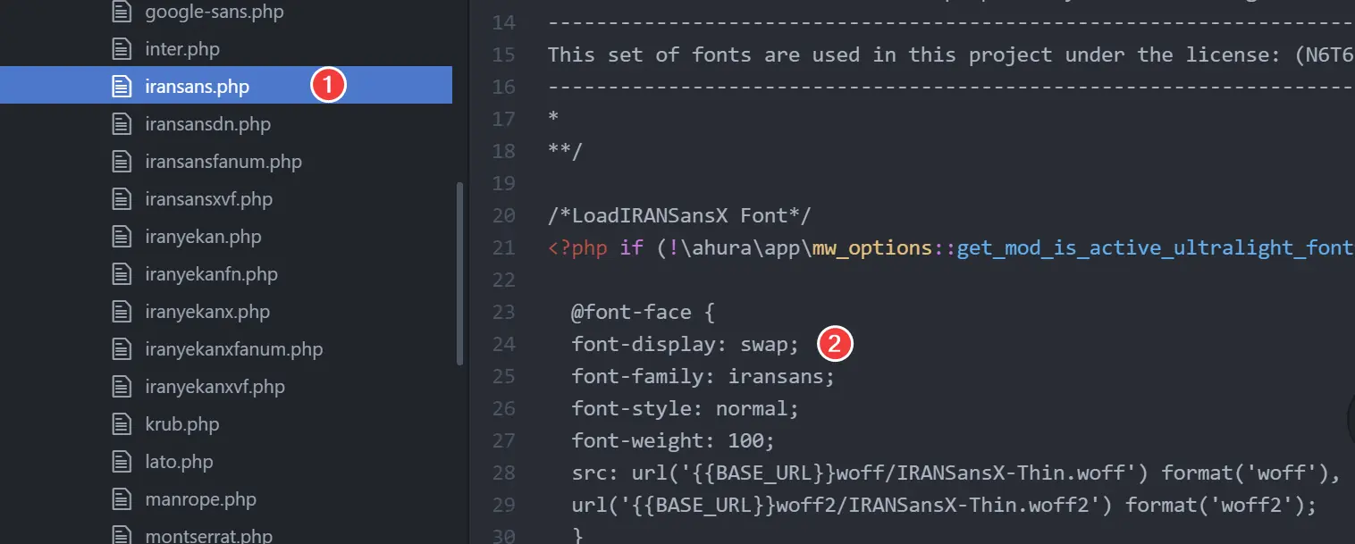 استفاده از کد CSS در فایل فونت‌