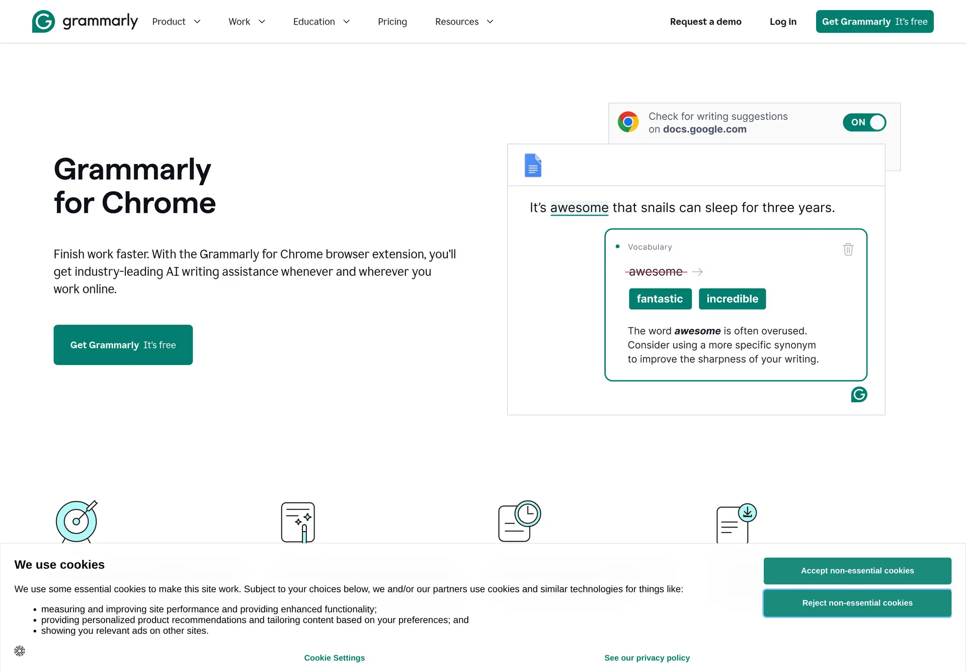 صفحه رسمی افزونه کروم Grammarly برای ویرایش محتوای انگلیسی