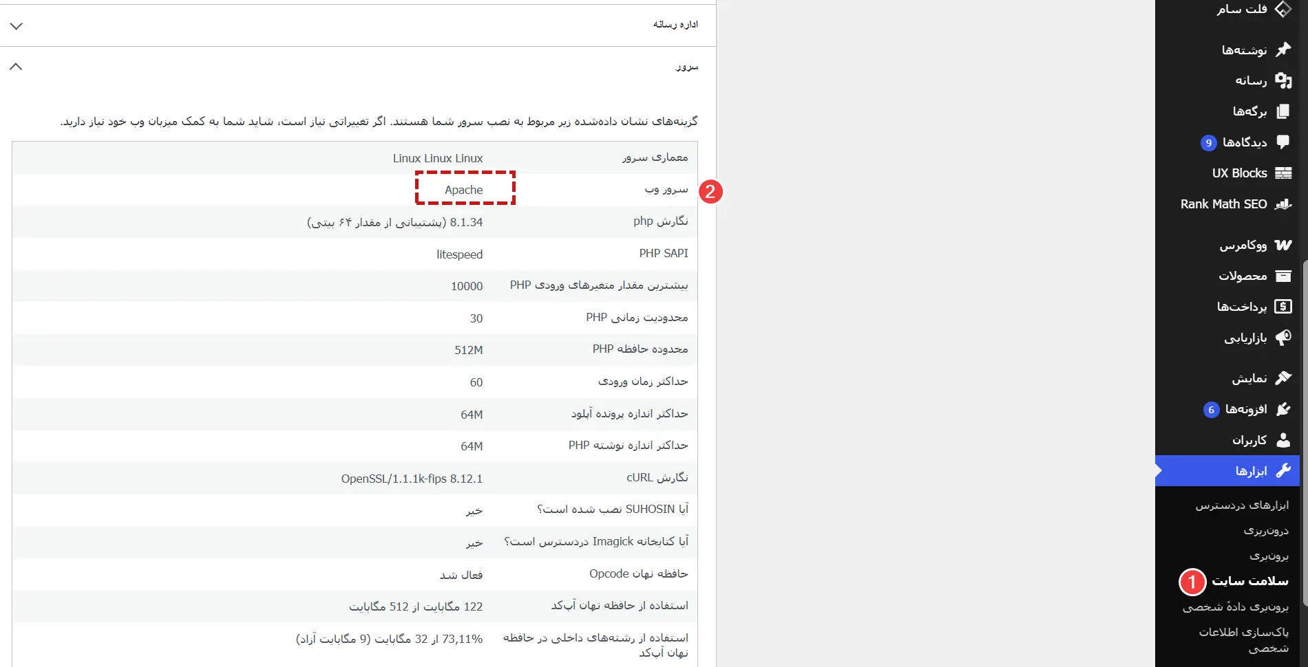 مشاهده وب سرور از سلامت سایت