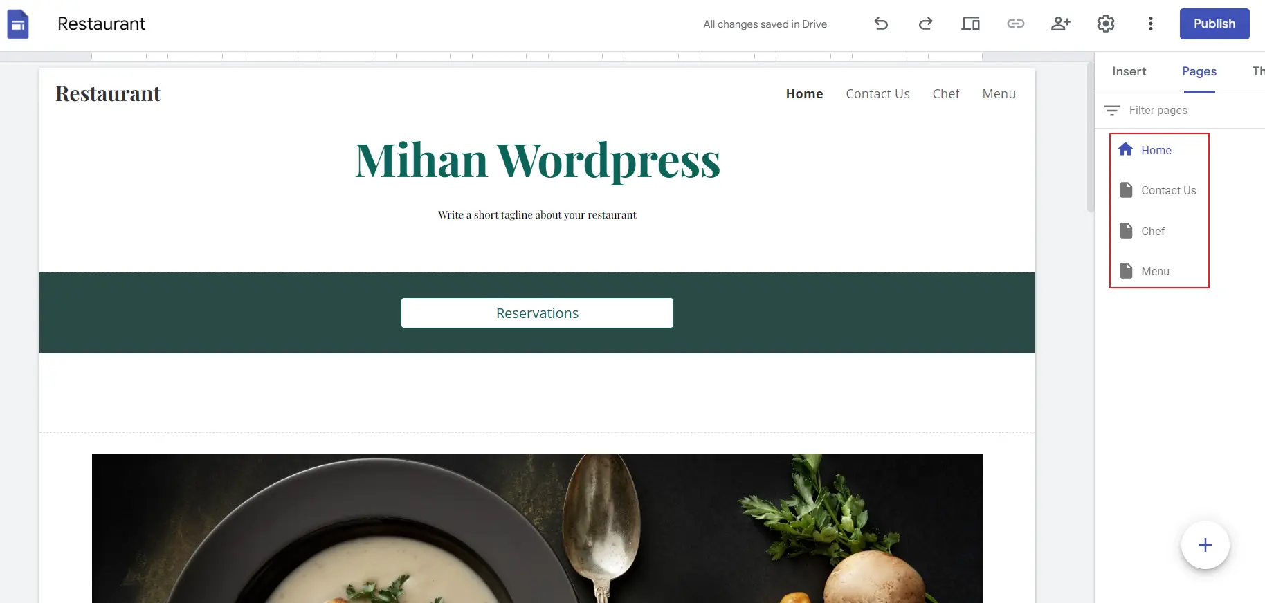 تب Pages در گوگل سایت