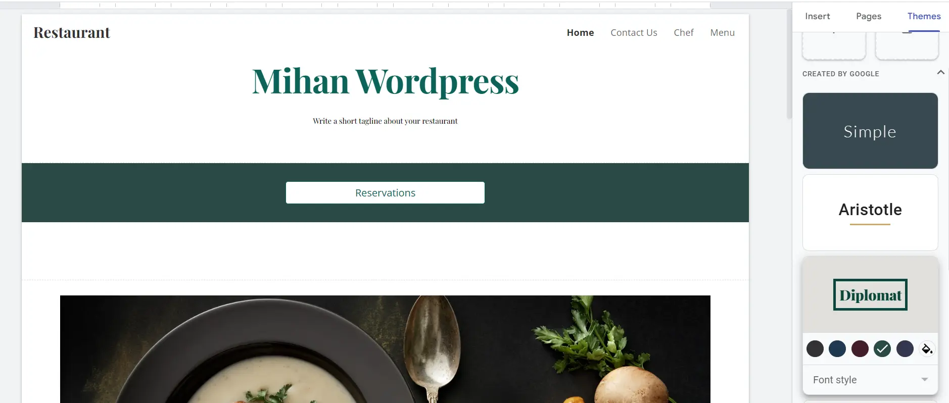 تب Themes در گوگل سایت