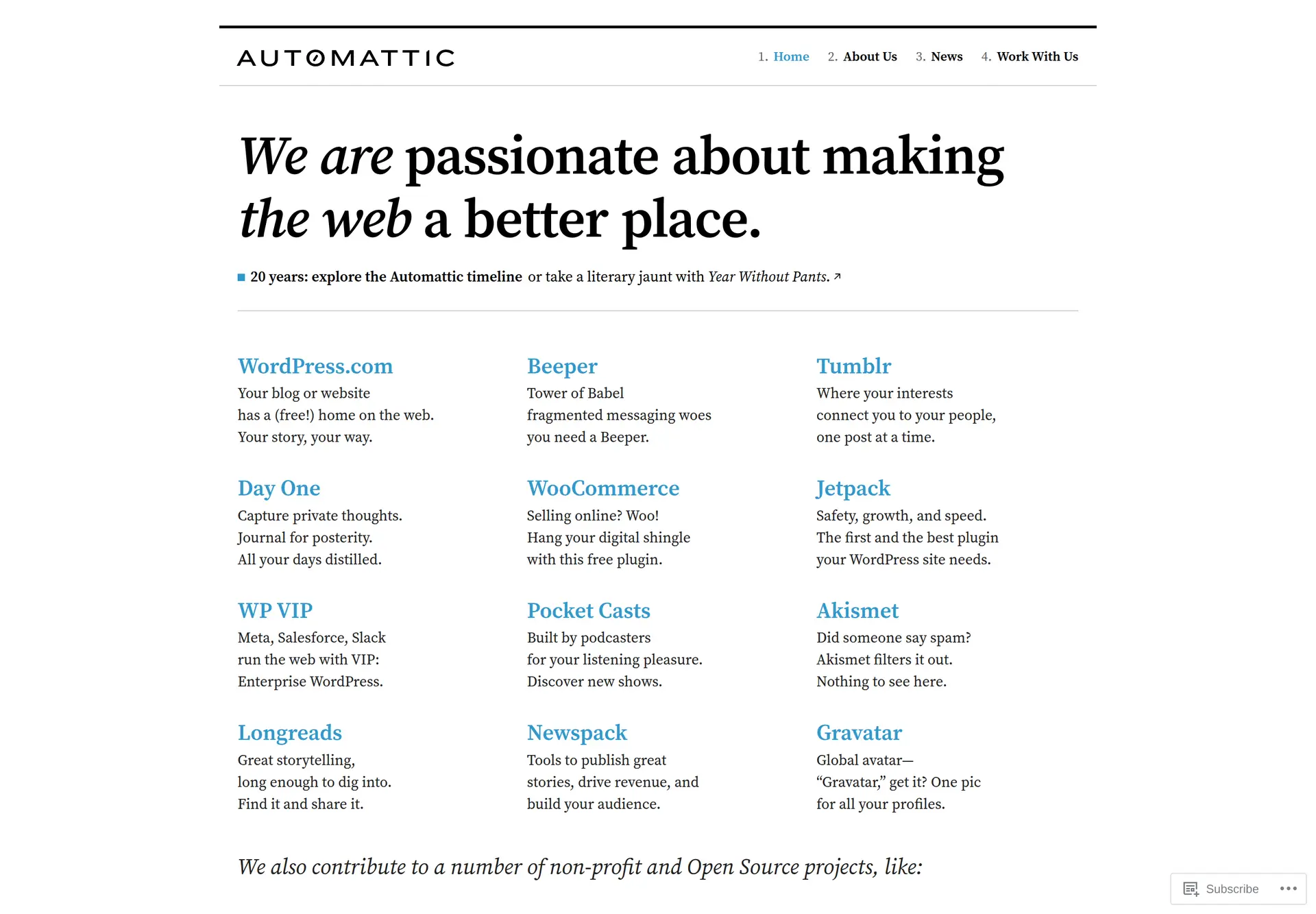 وب‌سایت رسمی شرکت Automattic و معرفی فعالیت‌های آن