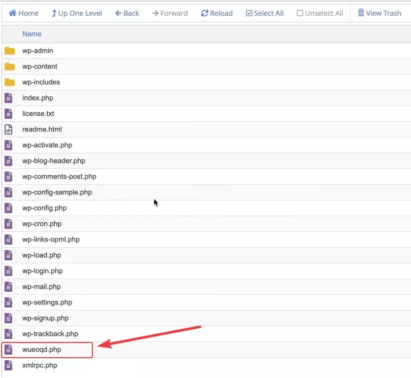 نمونه فایل PHP مشکوک در فایل‌منیجر هاست