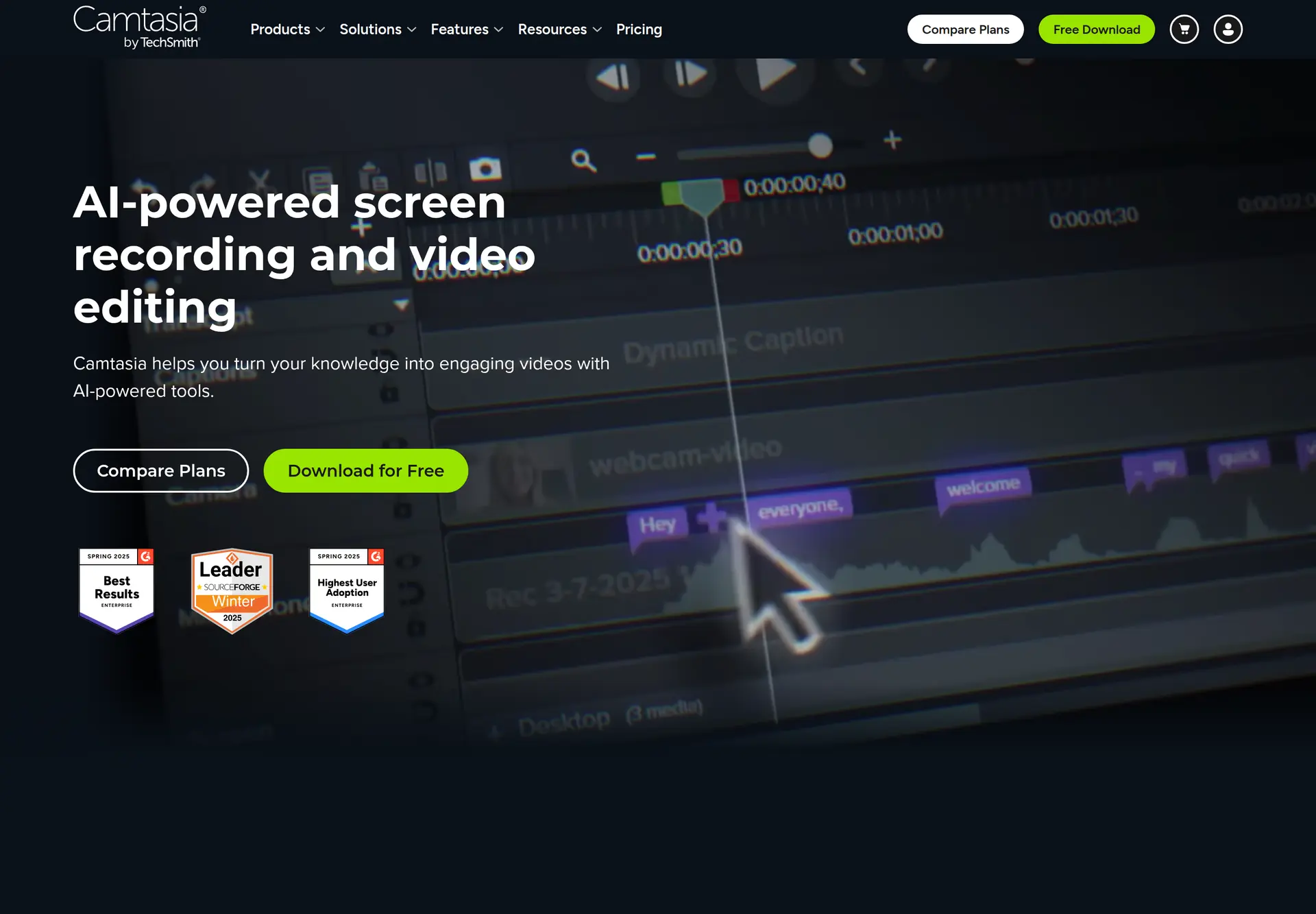 صفحه رسمی Camtasia برای ضبط صفحه و ساخت آموزش نرم‌افزاری