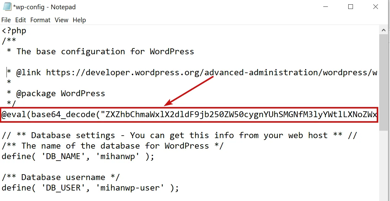 بخش مشکوک wp-config.php
