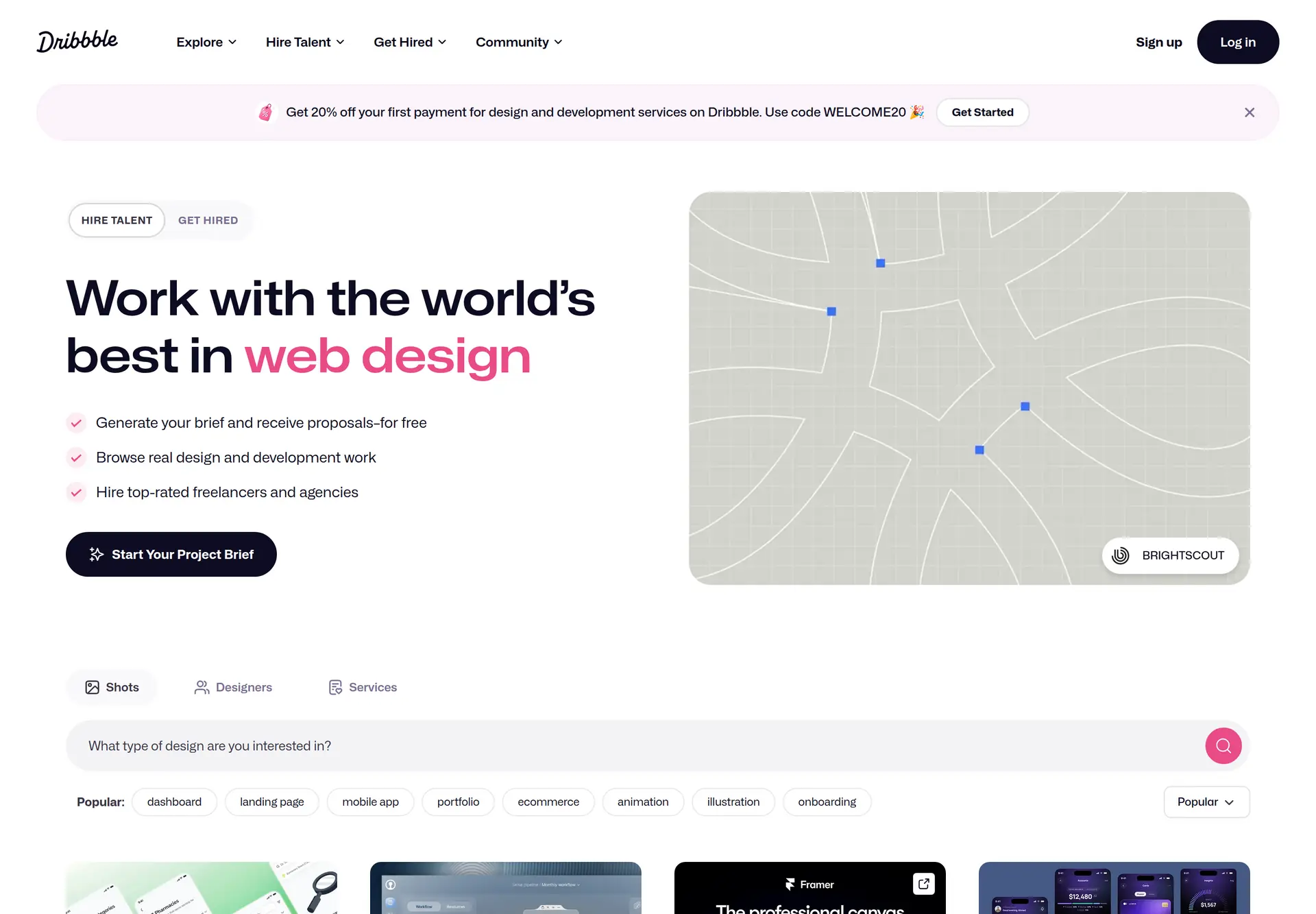 بخش Marketplace در Dribbble برای دیدن منابع و خدمات طراحی